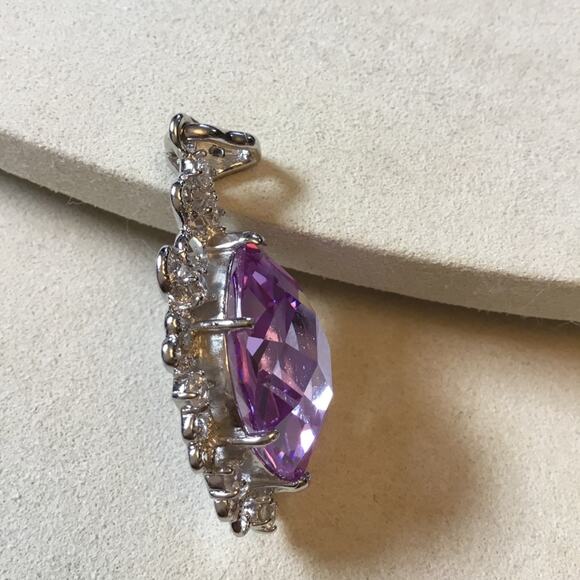 Sterling Silver Purple Crystal Statement Pendant - Picture 6 of 12